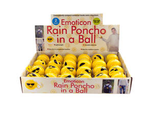 Bulk GR175 Emoticon Rain Poncho In A Ball Countertop Display