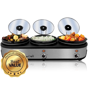 Megachef MCPR-6100 Triple 2.5 Quart Slow Cooker And Buffet Server In B