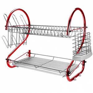 Megachef DR-116R 16 Inch Two Shelf Iron Wire Dish Rack In Red