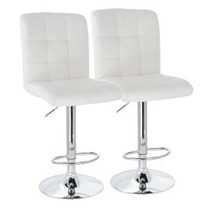 Elama ELM-749-WHT Faux Leather Tufted Bar Stool In White With Chrome B