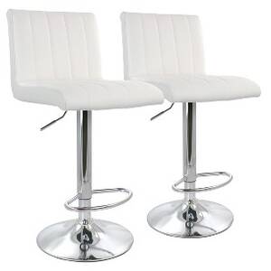 Elama ELM-7228-WHT 2 Piece Tufted Faux Leather Adjustable Bar Stool In