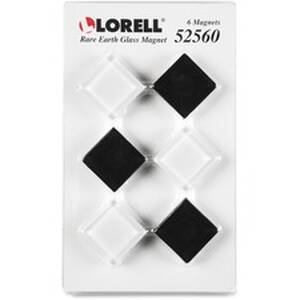 Lorell LLR 52560 Square Glass Cap Rare Earth Magnets - Square - 6  Pac