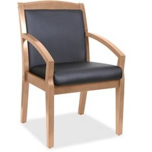 Lorell LLR 20025 Sloping Arms Wood Guest Chair - Black Bonded Leather 