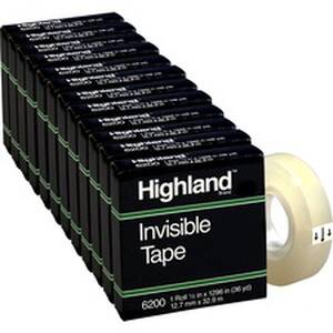 3m MMM 6200121296BX Highland 12w Matte-finish Invisible Tape - 36 Yd L