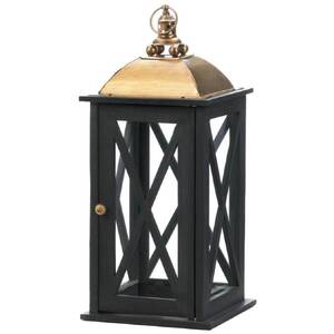 Nikki 5001071 Black Wood Candle Lantern With Bold Metal Top - 21 Inche