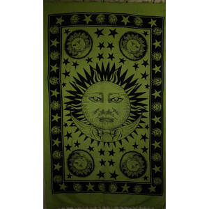 Wild TAPS1002 Green Celestial Sun, Moon  Stars Tapestry