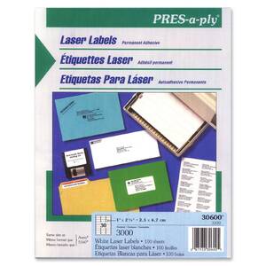 Avery 30600 Pres-a-ply (1 X 2-58) (white Laser) (30 Labelssheet) (100 