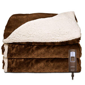Sunbeam 2160019 Royal Mink And Sherpa Electric Heated Throw In Sable W