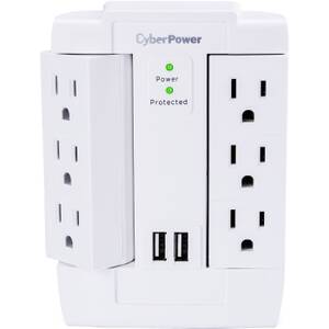 Cyberpower CSP600WSURC2 6 Outlet Swivel Wall Tap 1200j, 2 Usb 2.4a, Wh