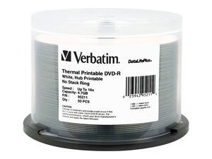 Verbatim 95211 Dvd-r, , 4.7gb, 16x, Datalifeplus White Thermal, 50pk S