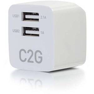C2g 22322 2-port Usb Wall Charger - Ac To Usb Adapter - 5v 2.1a Output