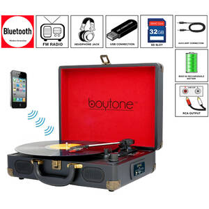 Boytone BT-101BK Bt-101b Bluetooth Turntable Briefcase Record Player A