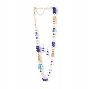 Breezy 10016104 Beaded Radiant Orchid Long Chain Necklace And Earrings