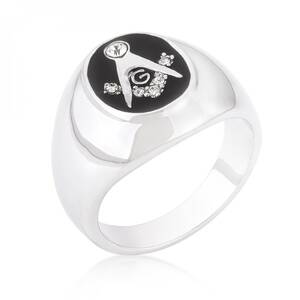 Icon J10429 Silvertone Onyx Cubic Zirconia Masonic Ring (size: 14) R05