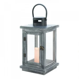 Gallery 10018493 Distressed Gray Lantern With Led Candle