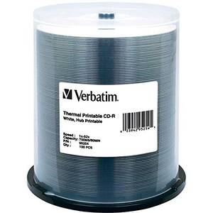 Verbatim 95254 Cd-r, , 700mb, 52x, White Thermal Printable, 100pk Spin
