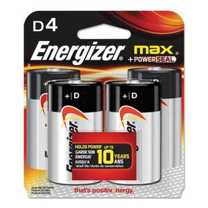Energizer E95BP-4 Max Alkaline D Batteries, 4 Pack - For Multipurpose 