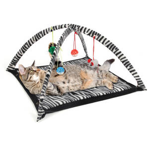 Bulk OD937 Zebra Print Cat Play Tent With Dangle Toys