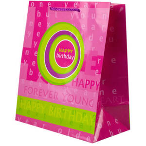 Bulk AF536 Pink And Green Birthday Medium Gift Bag