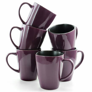 Elama EL-MULBERRY-6PC-CUPS Mulberry 14 Oz Stoneware Mugs In Purple, Se