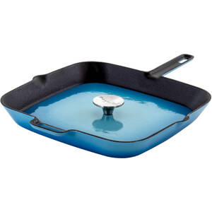 Megachef MG-GS28AB 11 Inch Square Enamel Cast Iron Grill Pan With Matc