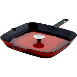 Megachef MG-GS28AR 11 Inch Square Enamel Cast Iron Grill Pan With Matc