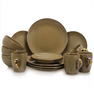 Elama EL-BRISTOLGRAND Bristol Grand 16-piece Dinnerware Set, Warm Taup
