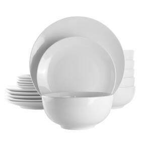 Elama EL-LUNA18 White Porcelain Dish Dinnerware Set, 18 Piece, Luna