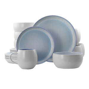 Elama EL-MOCHABLUE Mocha 16 Piece Stoneware Dinnerware Set In Blue