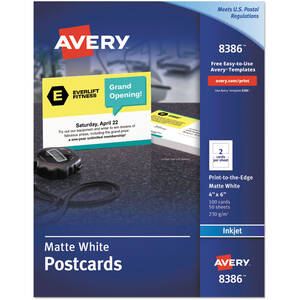Avery AVE 8387 Averyreg; Inkjet Postcard - White - 97 Brightness - 5 1