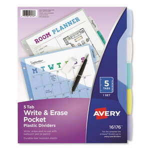 Avery AVE 16825 Averyreg; Write  Erase Pocket Plastic Dividers - 5 X D