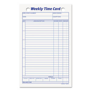 Tops TOP 3016 Tops Weekly Handwritten Time Cards - Ring Binder - 4.25 