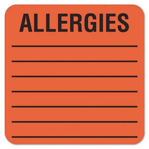 Tabbies TAB 40560 Square Allergies Labels - 2 Width X 2 Length - Perma