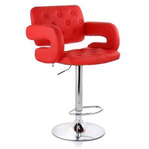 Elama ELM-749-RED Faux Leather Tufted Bar Stool In Red With Chrome Bas