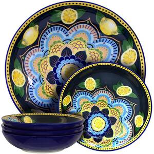 Elama ELM-NOEMI Noemi 5 Piece Stoneware Pasta Bowl Set In Blue