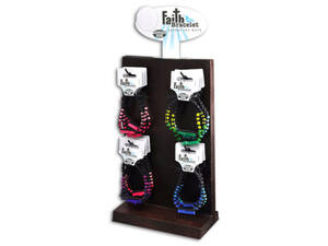 Bulk HA586 Neon Wood Religious Themed Faith Bracelets In Countertop Di