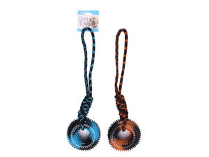 Bulk DI706 17quot; Dog Rope Pull Knotted Pull Toy With Spike Rubber Do