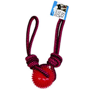 Bulk GE488 25quot; Pull Rope Dog Toy With Spike Center Ball Chew