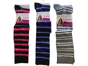 Bulk BJ396 Womenamp;039;s Knee High Striped Socks In Assorted Colorsq