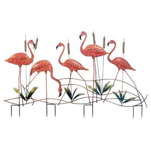 Accent 10018330 Metal Cattails And Pink Flamingos Garden Stake