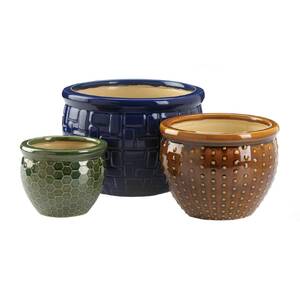 Summerfield 10019061 Embossed Multi-color Ceramic Planter Set