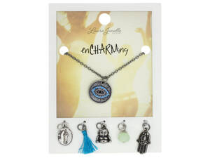 Bulk GW872 Silver Evil Eye Charm Necklace With Multiple Charms