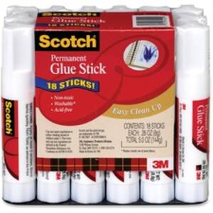 3m MMM 600818 Scotch Permanent Glue Sticks - 0.28 Oz - 18  Pack - Whit