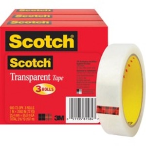 3m MMM 600723PK Scotch Transparent Tap - 72 Yd Length X 1 Width - 3 Co