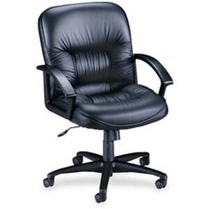 Lorell LLR 60115 Leather Tufted Mid-back Chair - Black Leather Seat - 