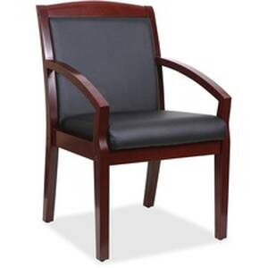 Lorell LLR 20020 Sloping Arms Wood Guest Chair - Black Bonded Leather 