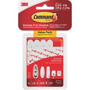 3m MMM 17200ES Command Assorted Refill Strips - Foam - 16  Pack - Whit
