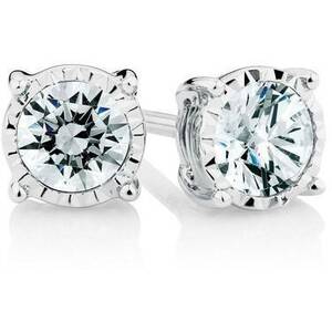 Joyswag E964 14 Ct. T.w. Round Diamond Four Prong Solitaire Stud Sterl