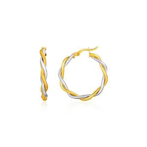 Unbranded 72041 Two-tone Twisted Wire Round Hoop Earrings In 10k Yello