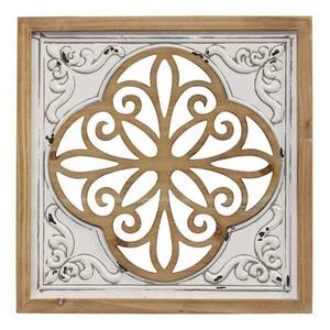 Homeroots.co 373294 Distressed White Enamel Metal And Wood Framed Wall